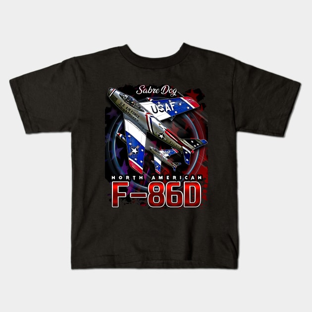 F86D Sabre Dog Vintage Us Air Force Fighter Aircraft Kids T-Shirt by aeroloversclothing